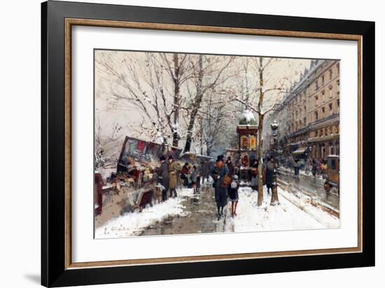 Bookstalls in Winter, Paris-Eugene Galien-Laloue-Framed Giclee Print