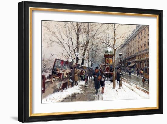 Bookstalls in Winter, Paris-Eugene Galien-Laloue-Framed Giclee Print