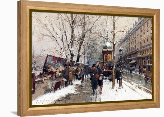 Bookstalls in Winter, Paris-Eugene Galien-Laloue-Framed Premier Image Canvas