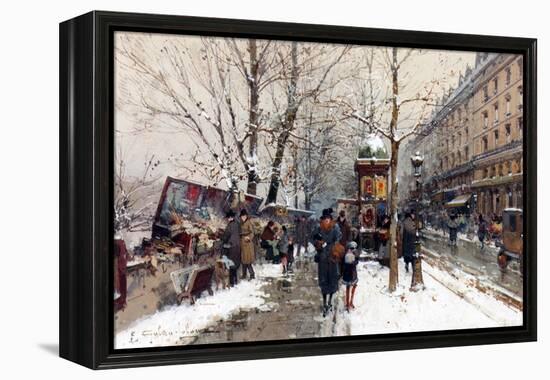 Bookstalls in Winter, Paris-Eugene Galien-Laloue-Framed Premier Image Canvas