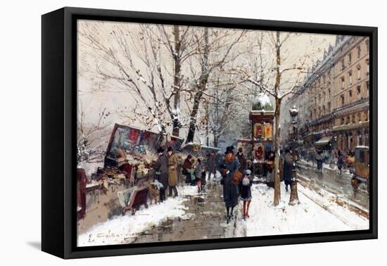 Bookstalls in Winter, Paris-Eugene Galien-Laloue-Framed Premier Image Canvas