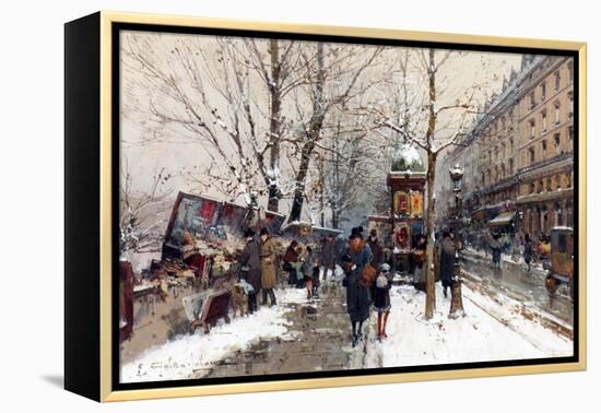 Bookstalls in Winter, Paris-Eugene Galien-Laloue-Framed Premier Image Canvas