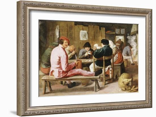 Boors Smoking and Drinking at a Table in a Tavern, C.1625-Adriaen Brouwer-Framed Giclee Print