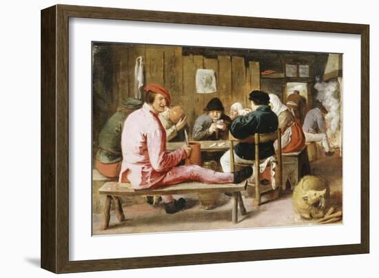 Boors Smoking and Drinking at a Table in a Tavern, C.1625-Adriaen Brouwer-Framed Giclee Print