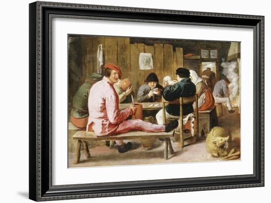 Boors Smoking and Drinking at a Table in a Tavern, C.1625-Adriaen Brouwer-Framed Giclee Print