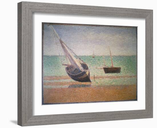 Boote Bei Ebbe Am Strand Von Grandcamp, 1885-Georges Seurat-Framed Giclee Print