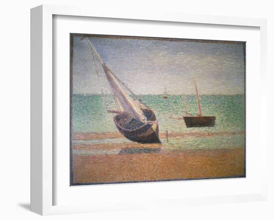 Boote Bei Ebbe Am Strand Von Grandcamp, 1885-Georges Seurat-Framed Giclee Print