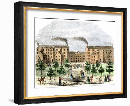 Boott Cotton Mills on the Merrimac River in Lowell, Massachusetts, c.1850-null-Framed Giclee Print