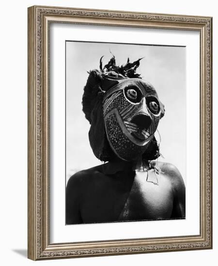 Bopende Tribesman of Western Congo Wearing Mask During Initiation of Boys Into Tribal Society-Eliot Elisofon-Framed Photographic Print