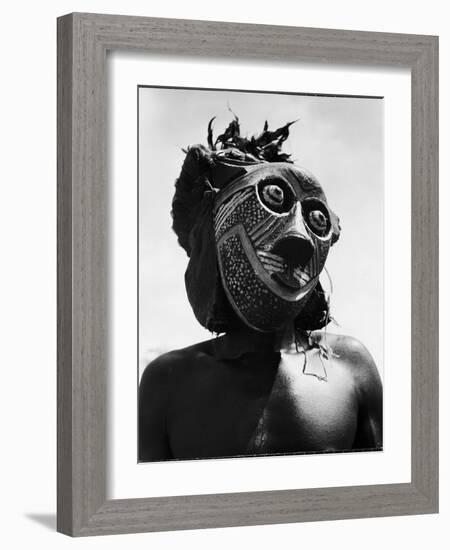 Bopende Tribesman of Western Congo Wearing Mask During Initiation of Boys Into Tribal Society-Eliot Elisofon-Framed Photographic Print