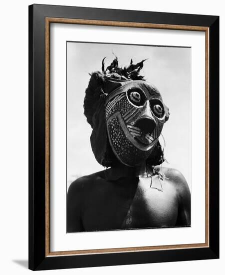 Bopende Tribesman of Western Congo Wearing Mask During Initiation of Boys Into Tribal Society-Eliot Elisofon-Framed Photographic Print