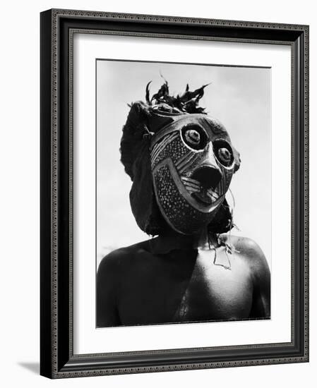 Bopende Tribesman of Western Congo Wearing Mask During Initiation of Boys Into Tribal Society-Eliot Elisofon-Framed Photographic Print