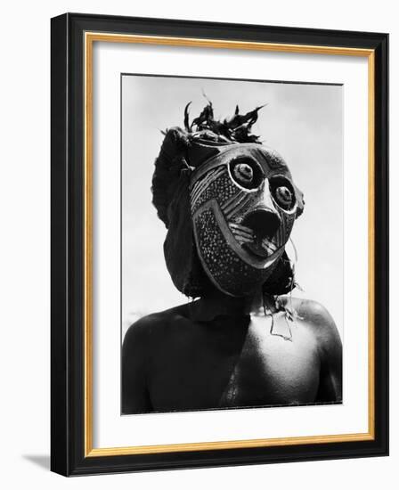 Bopende Tribesman of Western Congo Wearing Mask During Initiation of Boys Into Tribal Society-Eliot Elisofon-Framed Photographic Print