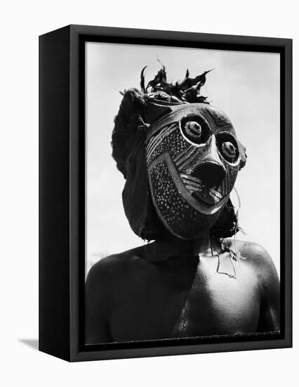 Bopende Tribesman of Western Congo Wearing Mask During Initiation of Boys Into Tribal Society-Eliot Elisofon-Framed Premier Image Canvas