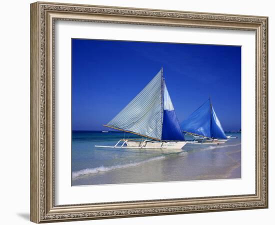 Boracay beach with traditional sailboats-Charles Bowman-Framed Photographic Print