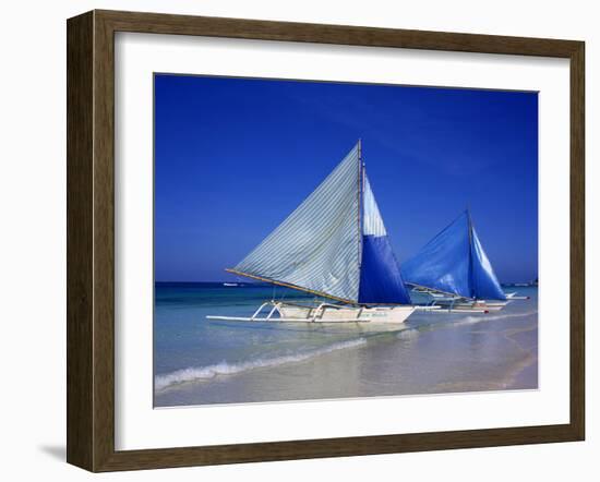 Boracay beach with traditional sailboats-Charles Bowman-Framed Photographic Print