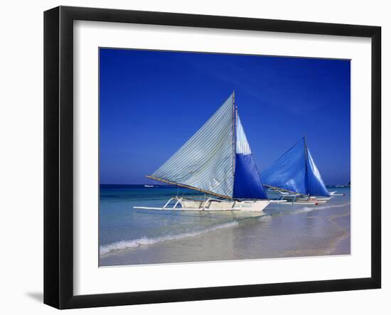 Boracay beach with traditional sailboats-Charles Bowman-Framed Photographic Print