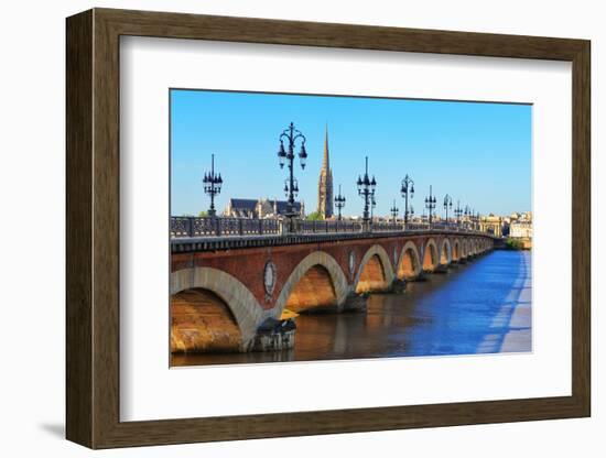 Bordeaux River Bridge with St Michel Cathedral-MartinM303-Framed Photographic Print