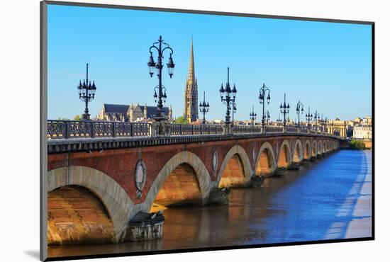Bordeaux River Bridge with St Michel Cathedral-MartinM303-Mounted Photographic Print