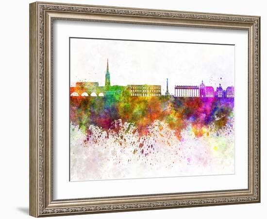 Bordeaux Skyline in Watercolor Background-paulrommer-Framed Art Print