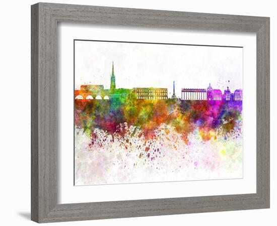 Bordeaux Skyline in Watercolor Background-paulrommer-Framed Art Print