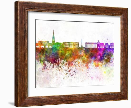 Bordeaux Skyline in Watercolor Background-paulrommer-Framed Art Print