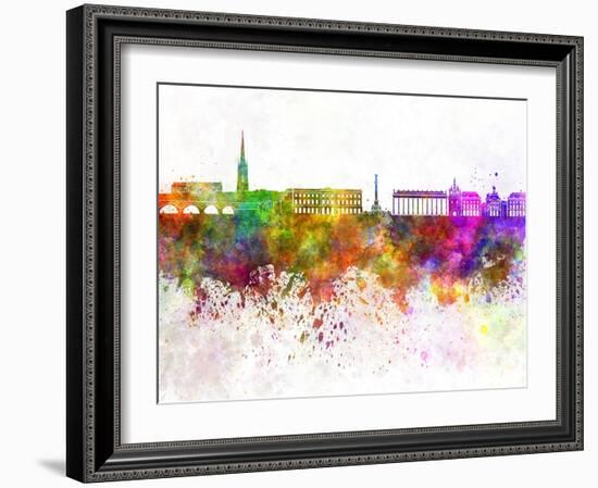 Bordeaux Skyline in Watercolor Background-paulrommer-Framed Art Print