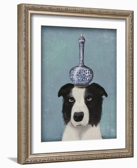 Border Collie with Blue Vase-Fab Funky-Framed Art Print