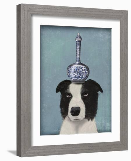 Border Collie with Blue Vase-Fab Funky-Framed Art Print