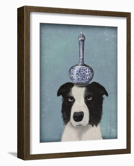 Border Collie with Blue Vase-Fab Funky-Framed Art Print