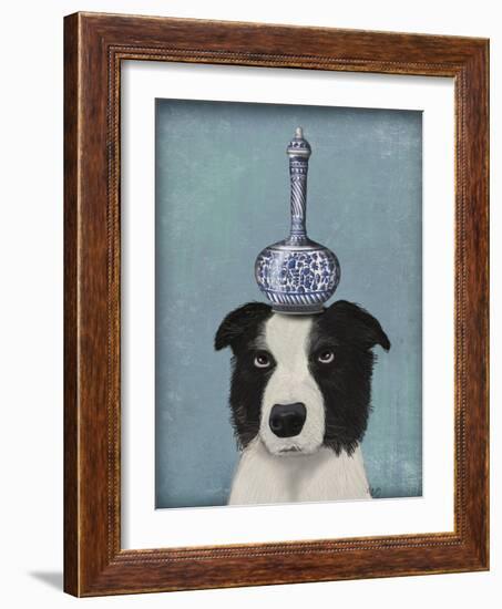 Border Collie with Blue Vase-Fab Funky-Framed Art Print