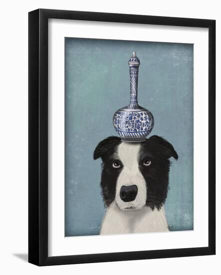 Border Collie with Blue Vase-Fab Funky-Framed Art Print