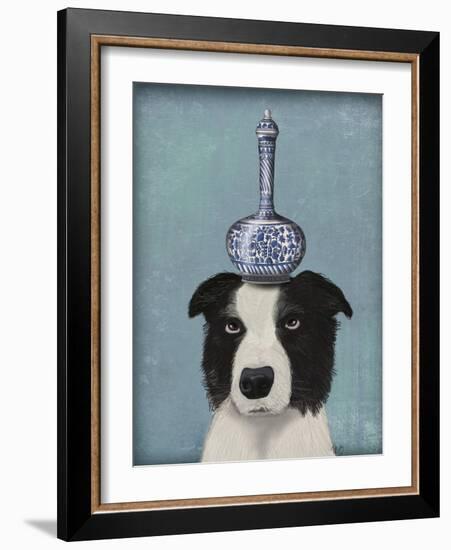 Border Collie with Blue Vase-Fab Funky-Framed Art Print