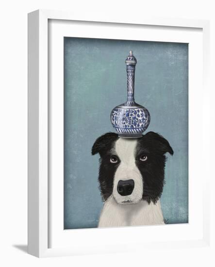 Border Collie with Blue Vase-Fab Funky-Framed Art Print