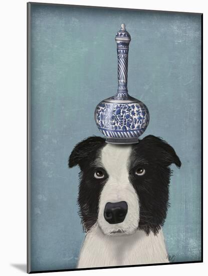 Border Collie with Blue Vase-Fab Funky-Mounted Art Print