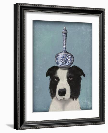 Border Collie with Blue Vase-Fab Funky-Framed Art Print