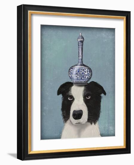 Border Collie with Blue Vase-Fab Funky-Framed Art Print