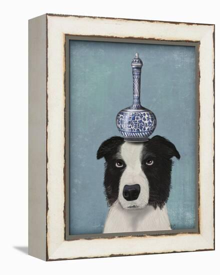 Border Collie with Blue Vase-Fab Funky-Framed Stretched Canvas