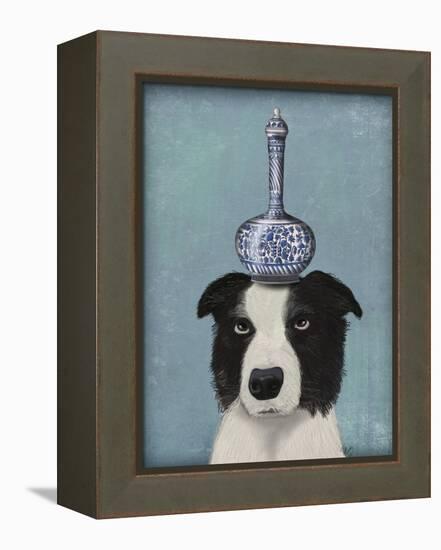 Border Collie with Blue Vase-Fab Funky-Framed Stretched Canvas