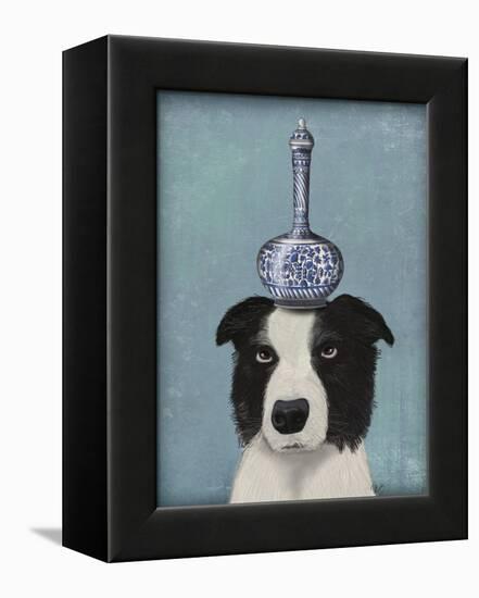 Border Collie with Blue Vase-Fab Funky-Framed Stretched Canvas