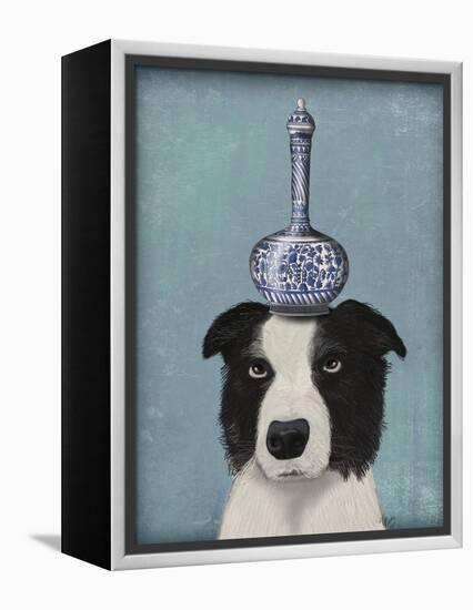 Border Collie with Blue Vase-Fab Funky-Framed Stretched Canvas