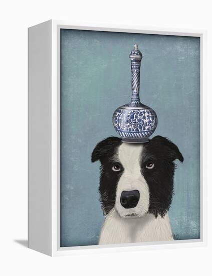 Border Collie with Blue Vase-Fab Funky-Framed Stretched Canvas