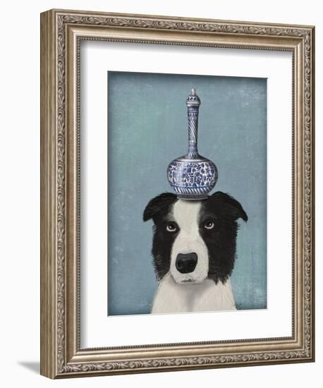 Border Collie with Blue Vase-Fab Funky-Framed Premium Giclee Print