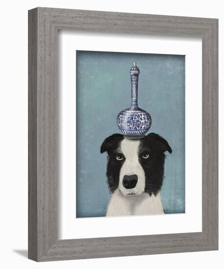 Border Collie with Blue Vase-Fab Funky-Framed Premium Giclee Print