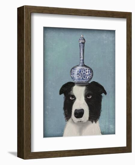 Border Collie with Blue Vase-Fab Funky-Framed Premium Giclee Print