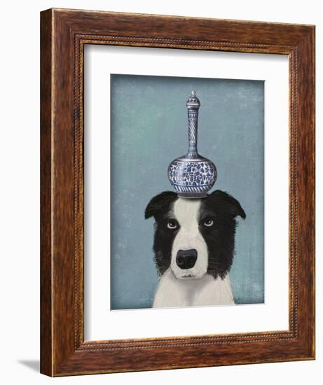 Border Collie with Blue Vase-Fab Funky-Framed Premium Giclee Print