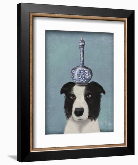 Border Collie with Blue Vase-Fab Funky-Framed Premium Giclee Print