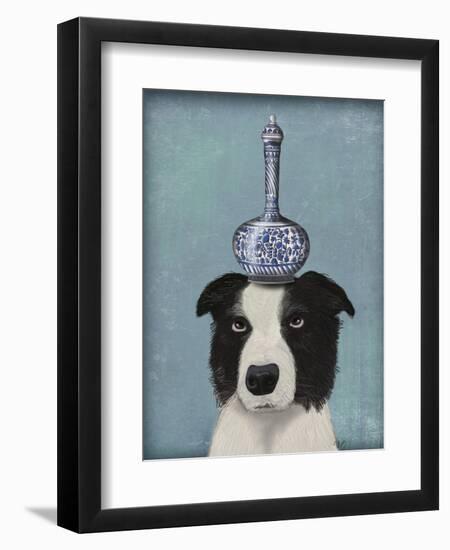 Border Collie with Blue Vase-Fab Funky-Framed Premium Giclee Print
