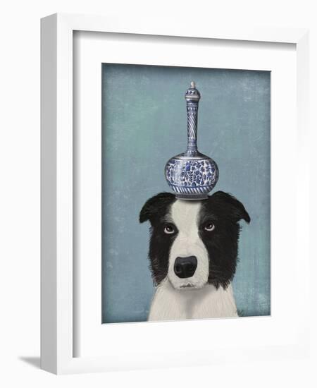 Border Collie with Blue Vase-Fab Funky-Framed Premium Giclee Print