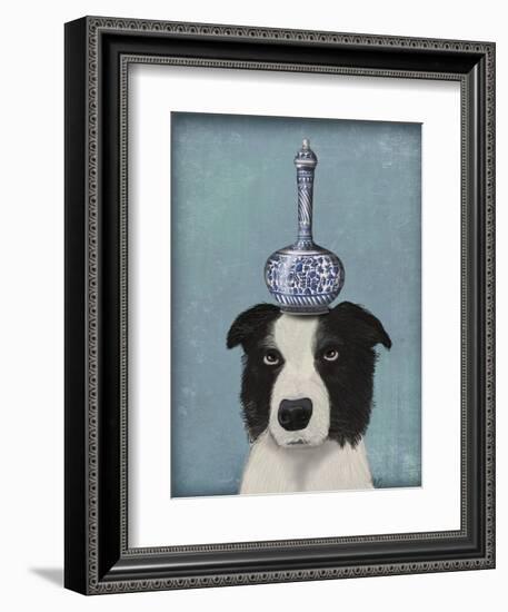 Border Collie with Blue Vase-Fab Funky-Framed Premium Giclee Print